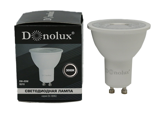 Светодиодная лампа Donolux, 8Вт, GU10, 3000K, 750Лм (DL18263W8GU10)