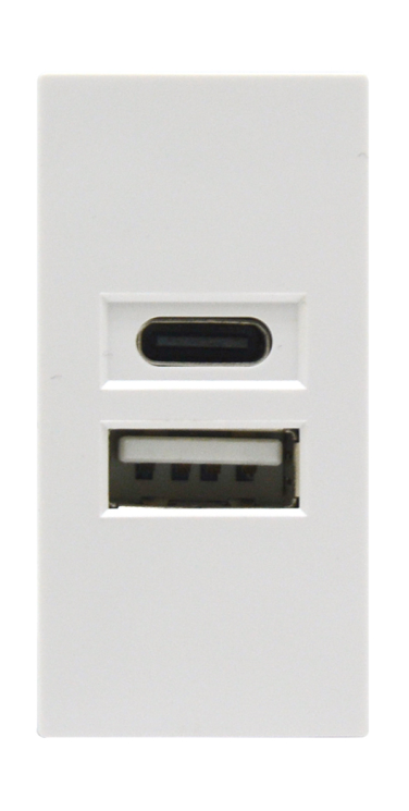 USB зарядное устройство, 2.1A, Type A + C, 1 мод., бел. (22.5х45мм) (DUSB2100WCF)