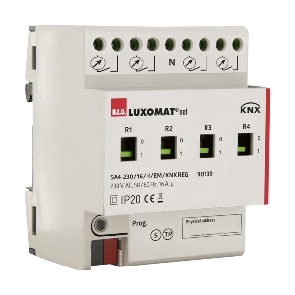 Релейный актуатор 4-канальный B.E.G. SA 230 / 16 / H / EM / KNX REG (90139)